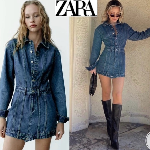 NWT Zara Lapel Collar Denim Dress - Picture 1 of 14